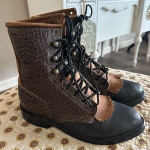 Vintage Unbranded Riding Lace Up Packer Boot With Kiltie Tongue Size 8.5